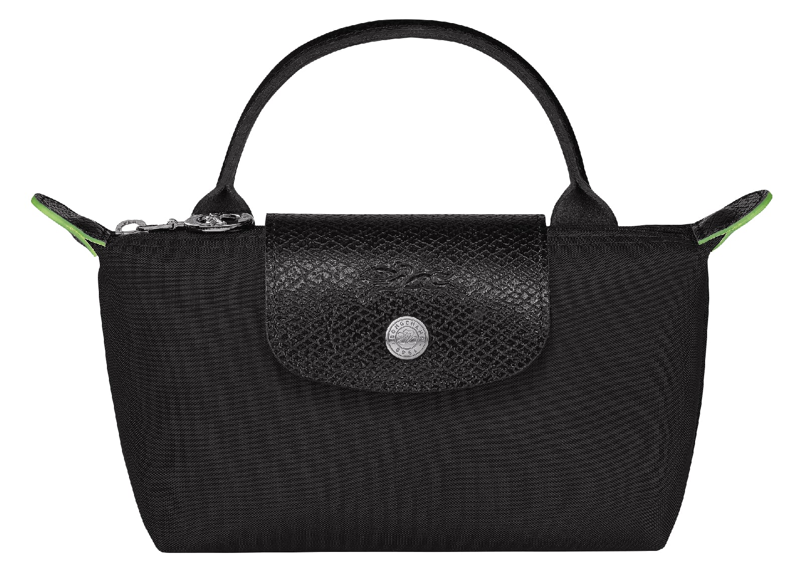 Longchamp Le Pliage Green Pouch With Handle Black